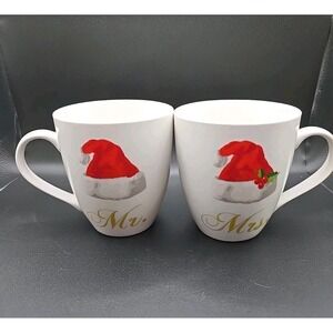 Mr. & Mrs. Christmas Coffee Mugs Holiday Cups Santa Claus Hat Pfaltzgraff Set